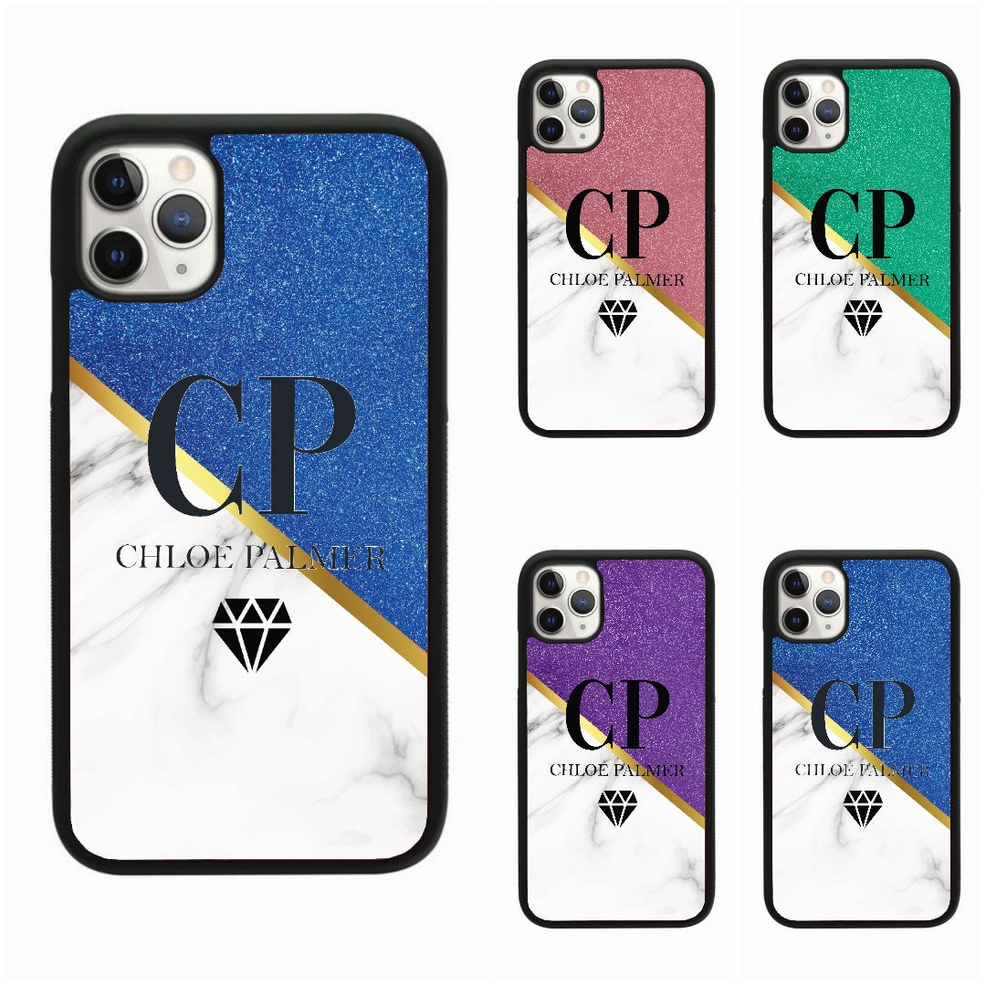 Glitter & White Marble Diamond Full Name Case Personalised