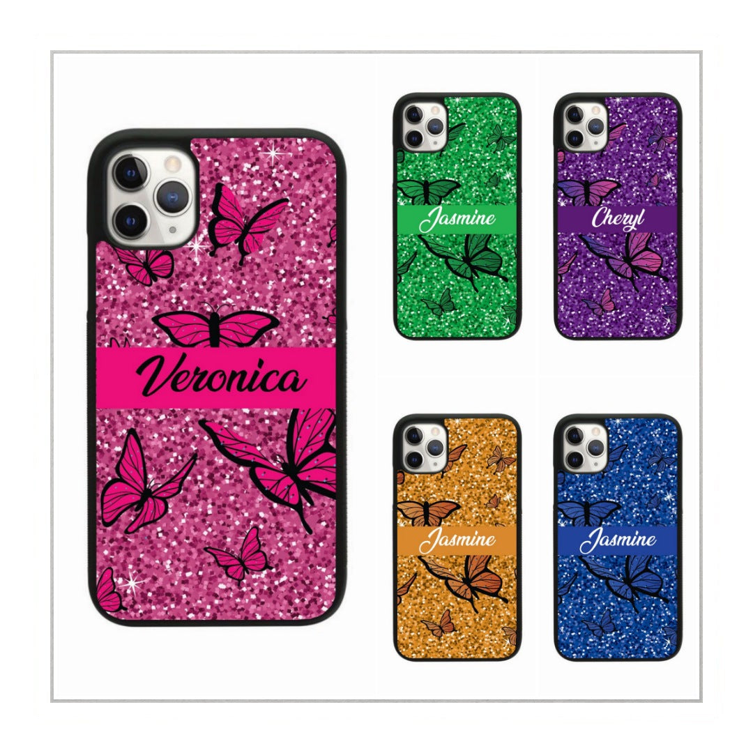 Butterfly Glitter Personalised Case - Blue