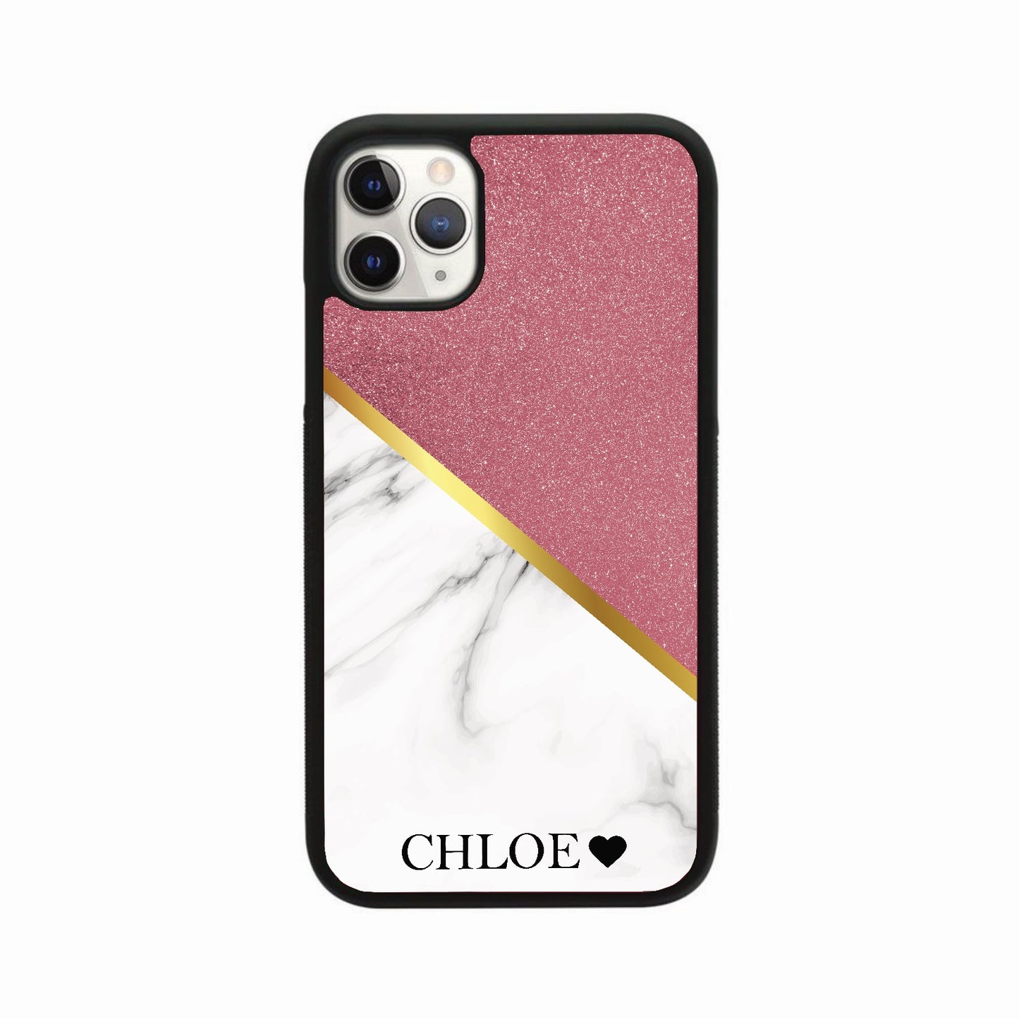 Glitter & White Marble Heart Name Case Personalised