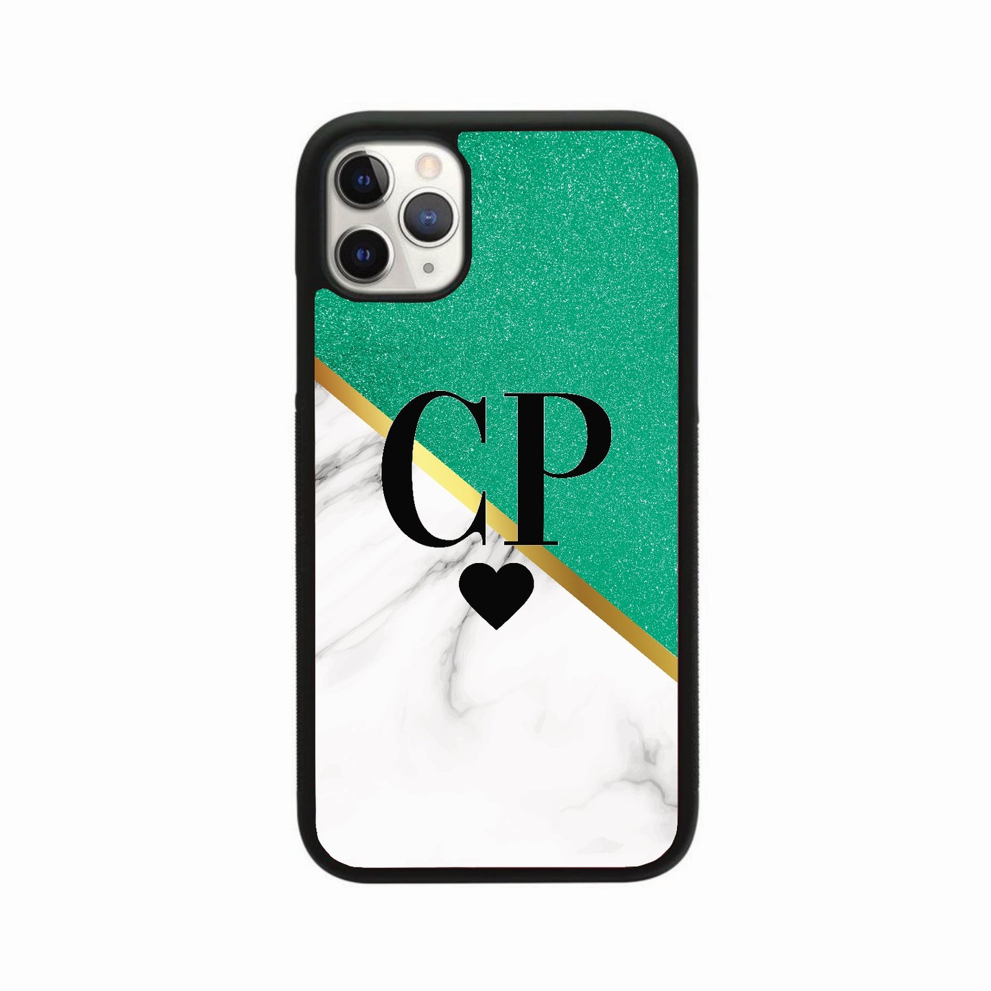 Glitter & White Marble Heart Initial Case Personalised