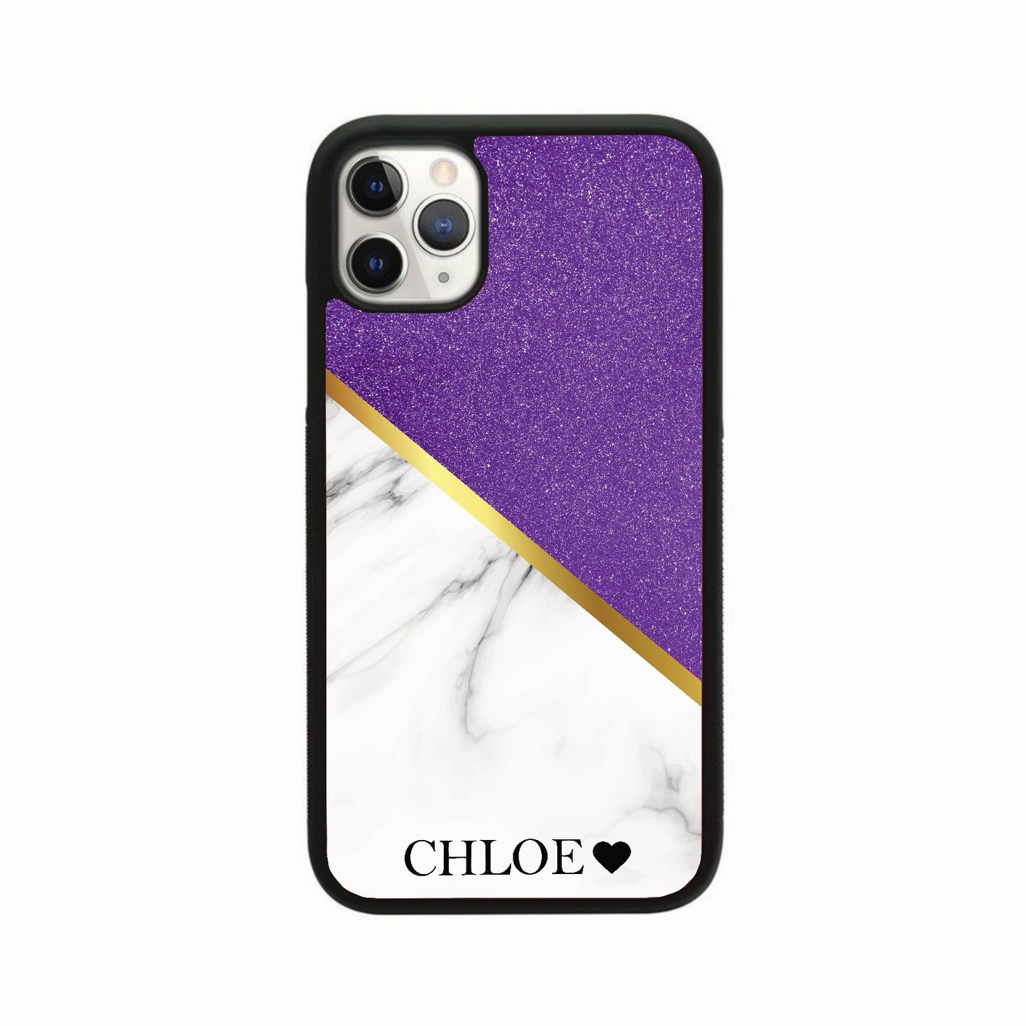 Glitter & White Marble Heart Name Case Personalised