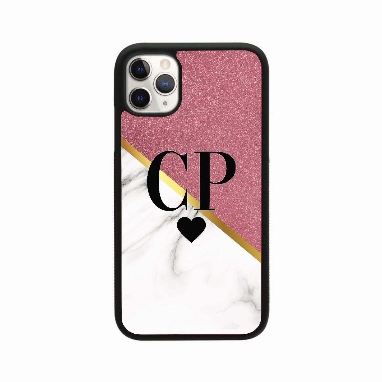 Glitter & White Marble Heart Initial Case Personalised