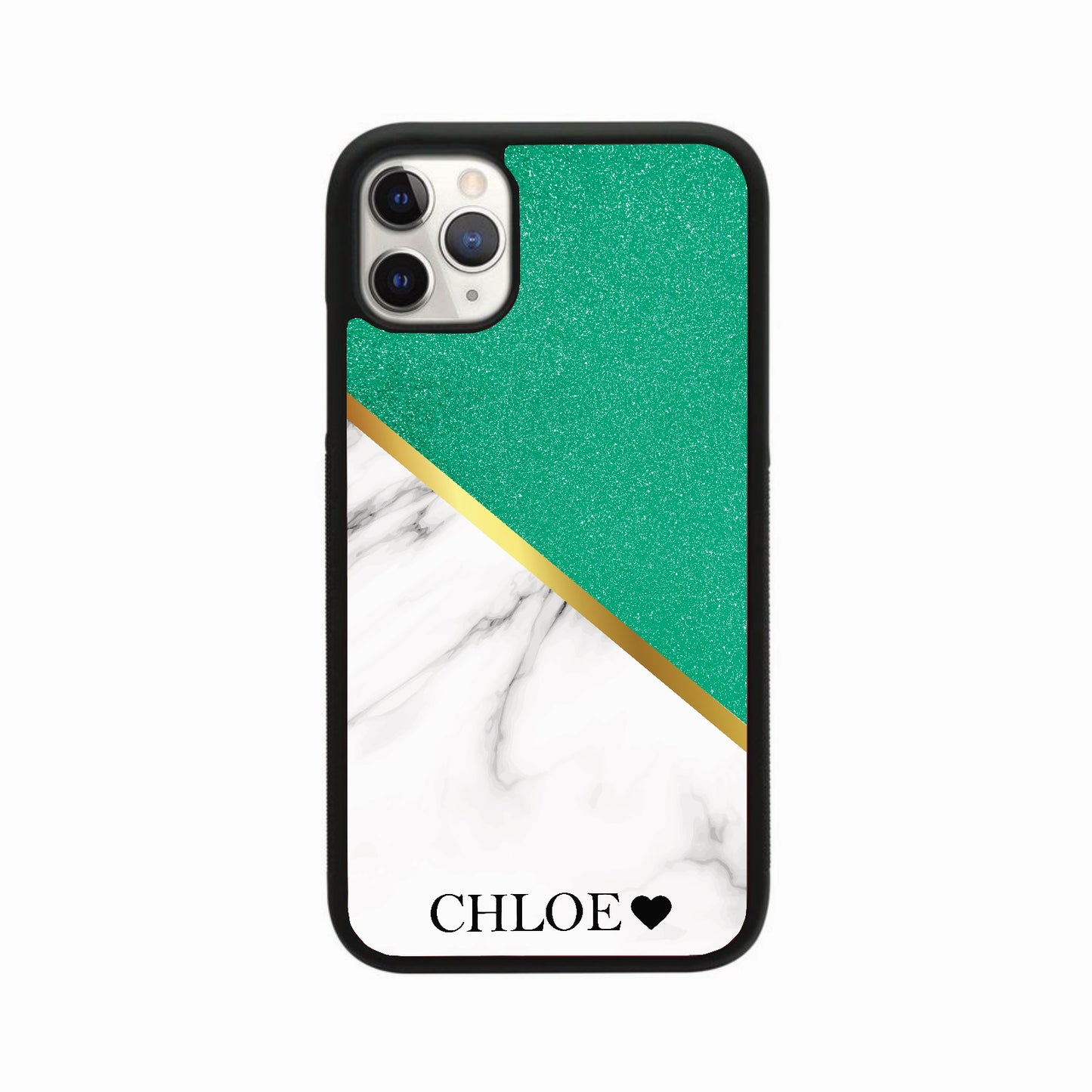 Glitter & White Marble Heart Name Case Personalised