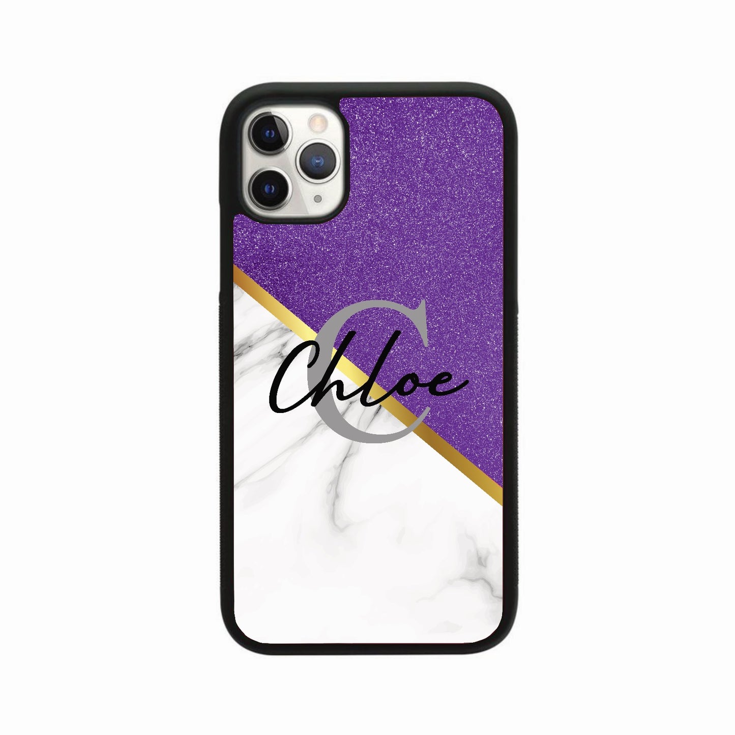 Glitter & White Marble Initial Name Signature Case Personalised