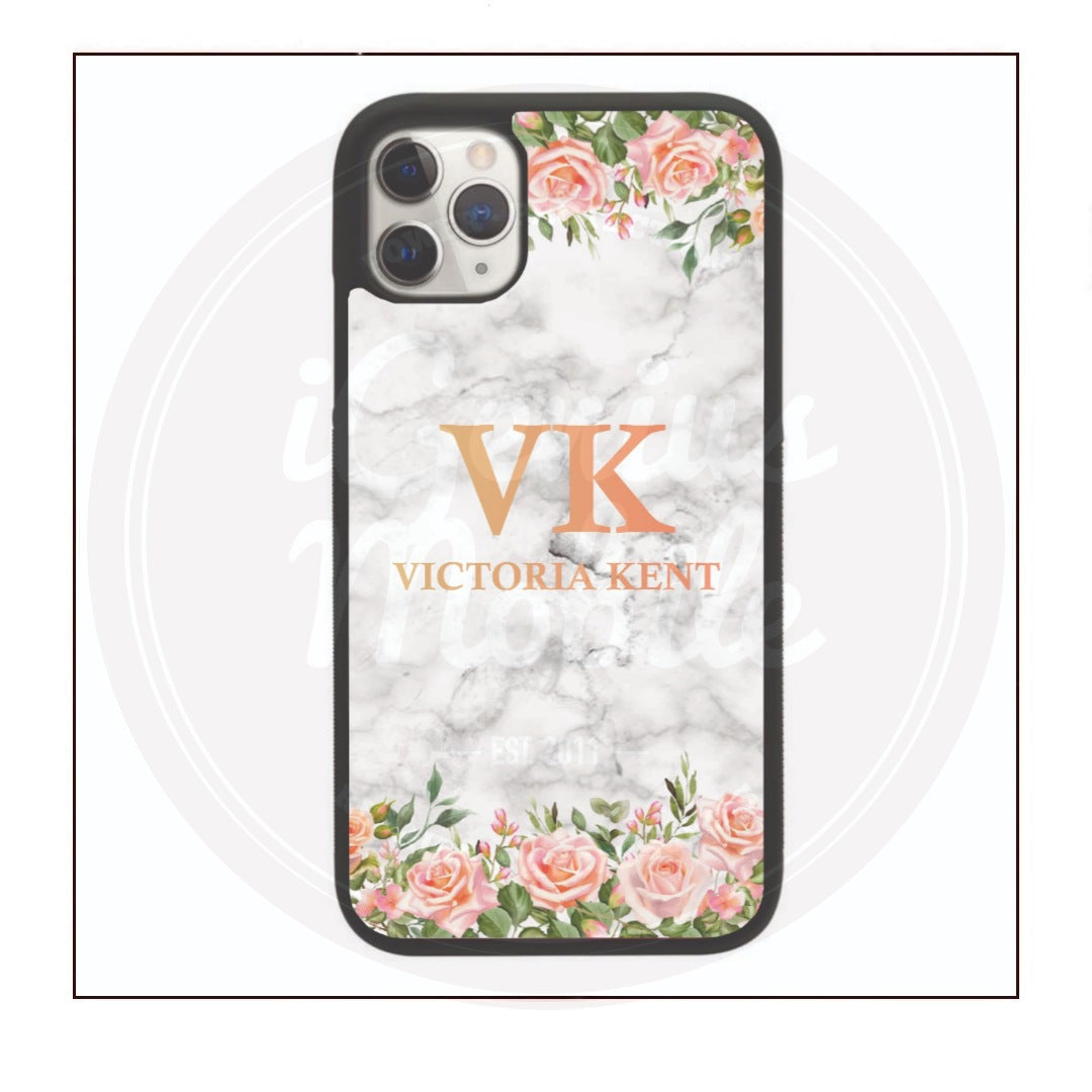 Peach Rose Floral Personalised Marble Case