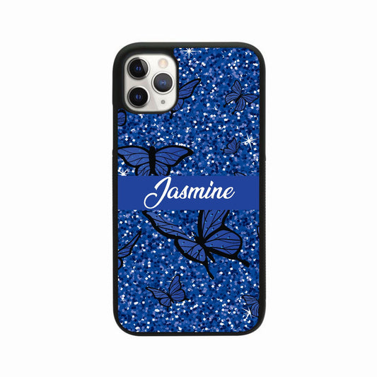 Butterfly Glitter Personalised Case - Blue