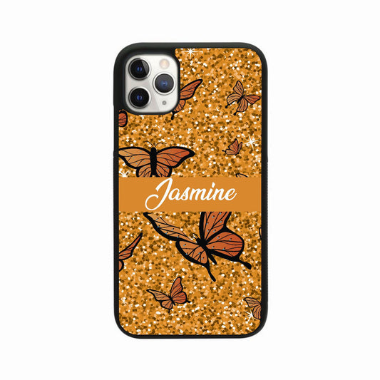 Butterfly Glitter Personalised Case - Orange Brown