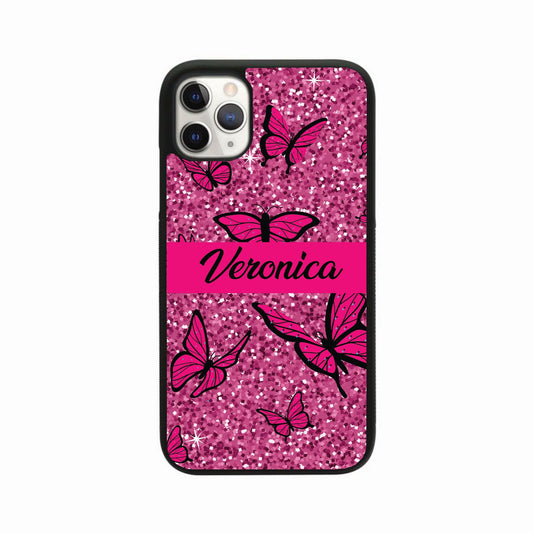 Butterfly Glitter Personalised Case - Rose Pink