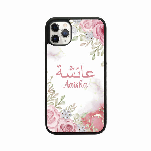 White Marble Pink Floral Arabic Personalised Case