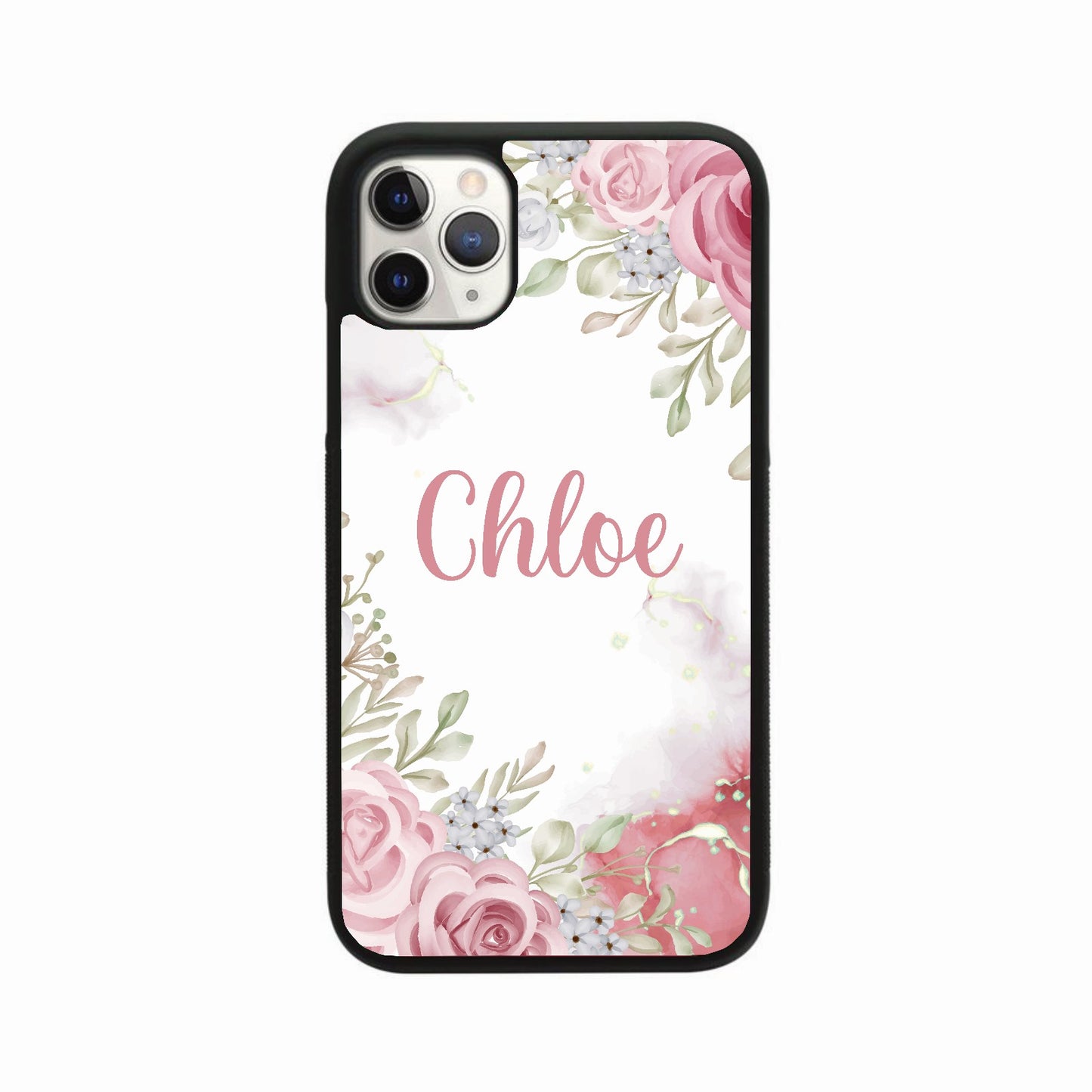 White Marble Pink Floral Personalised Case