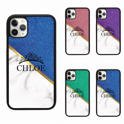 Glitter & White Marble Princess Crown Case Personalised