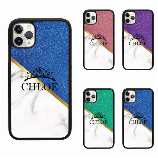 Glitter & White Marble Princess Crown Case Personalised