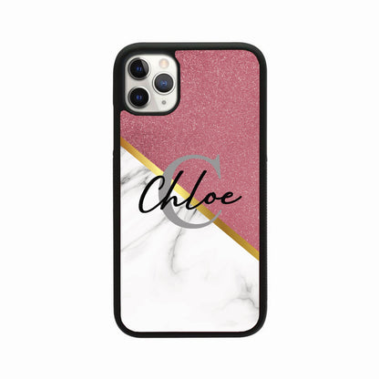 Glitter & White Marble Initial Name Signature Case Personalised