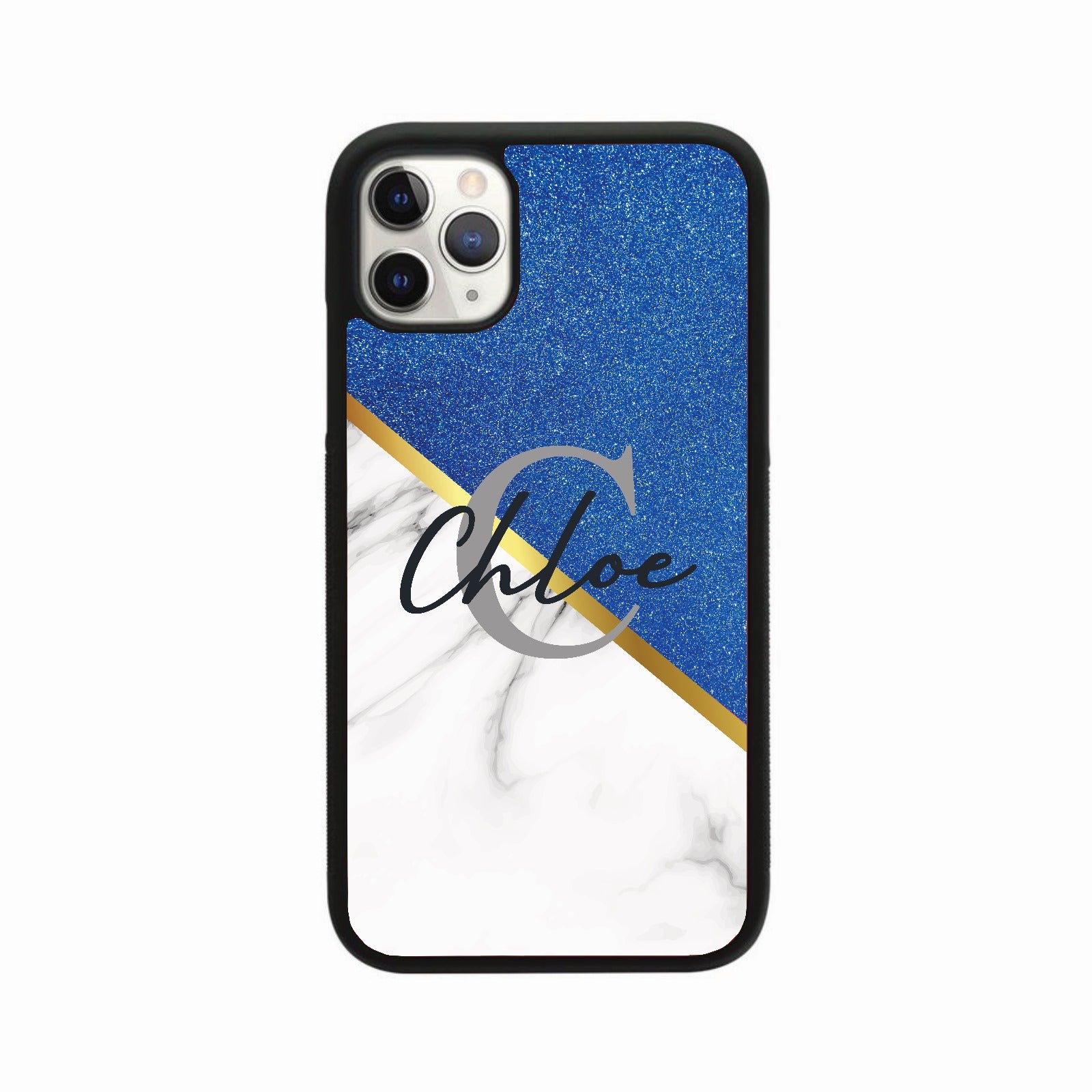 Glitter White Marble Initial Name Signature Case Personalised