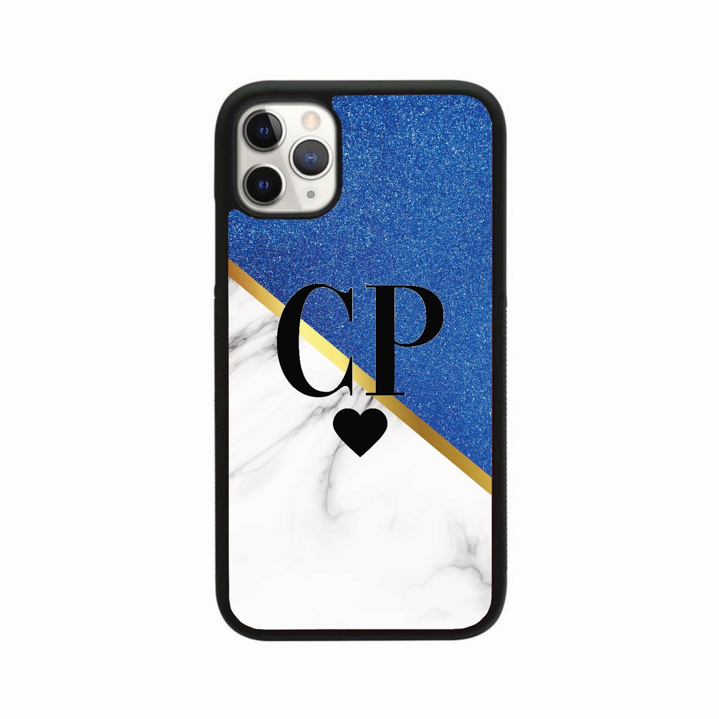 Glitter & White Marble Heart Initial Case Personalised