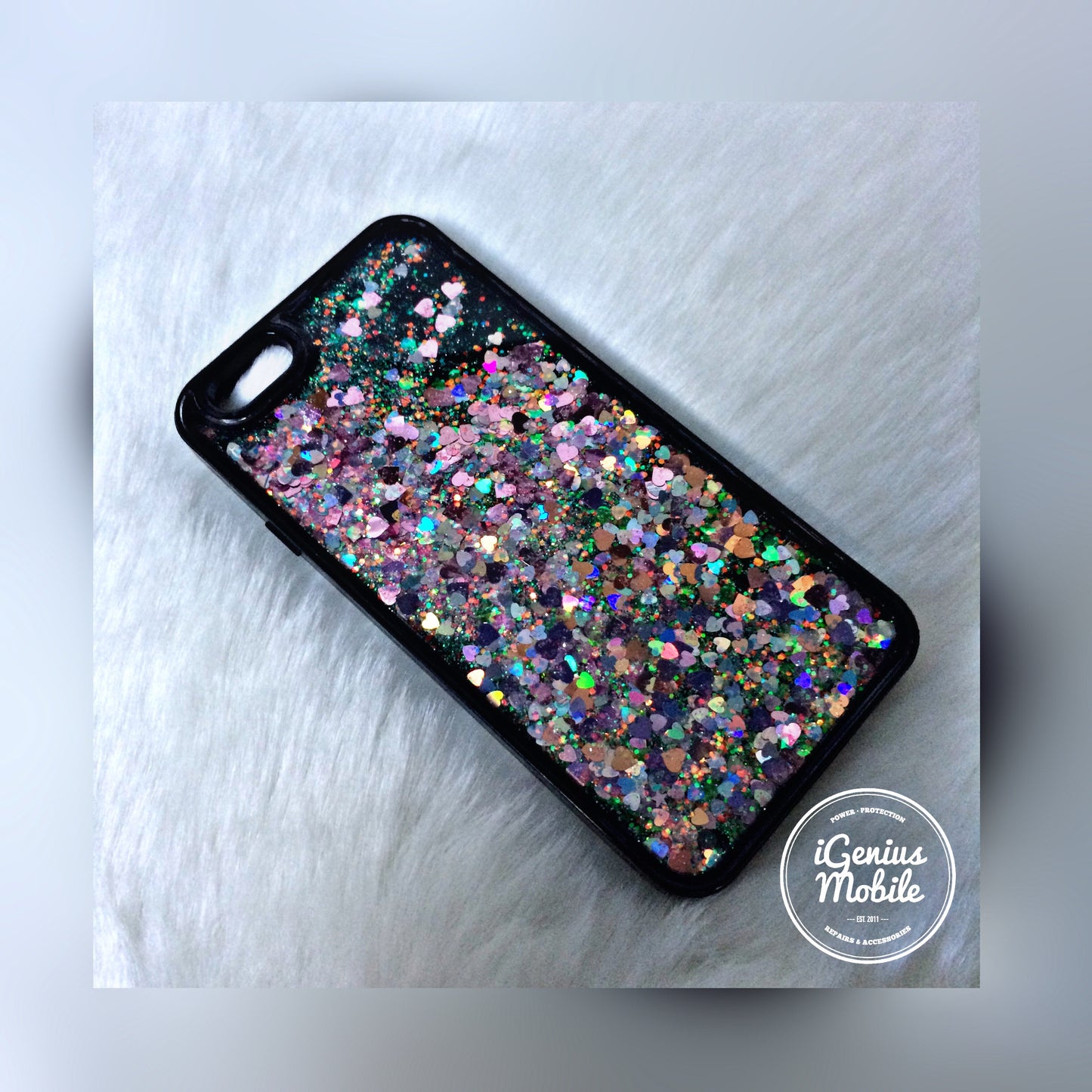 SALE - Pink (Black) Liquid Glitter Case