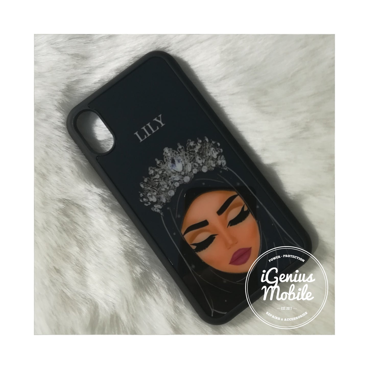 Personalised! Tanned Hijab Case Silver Crown