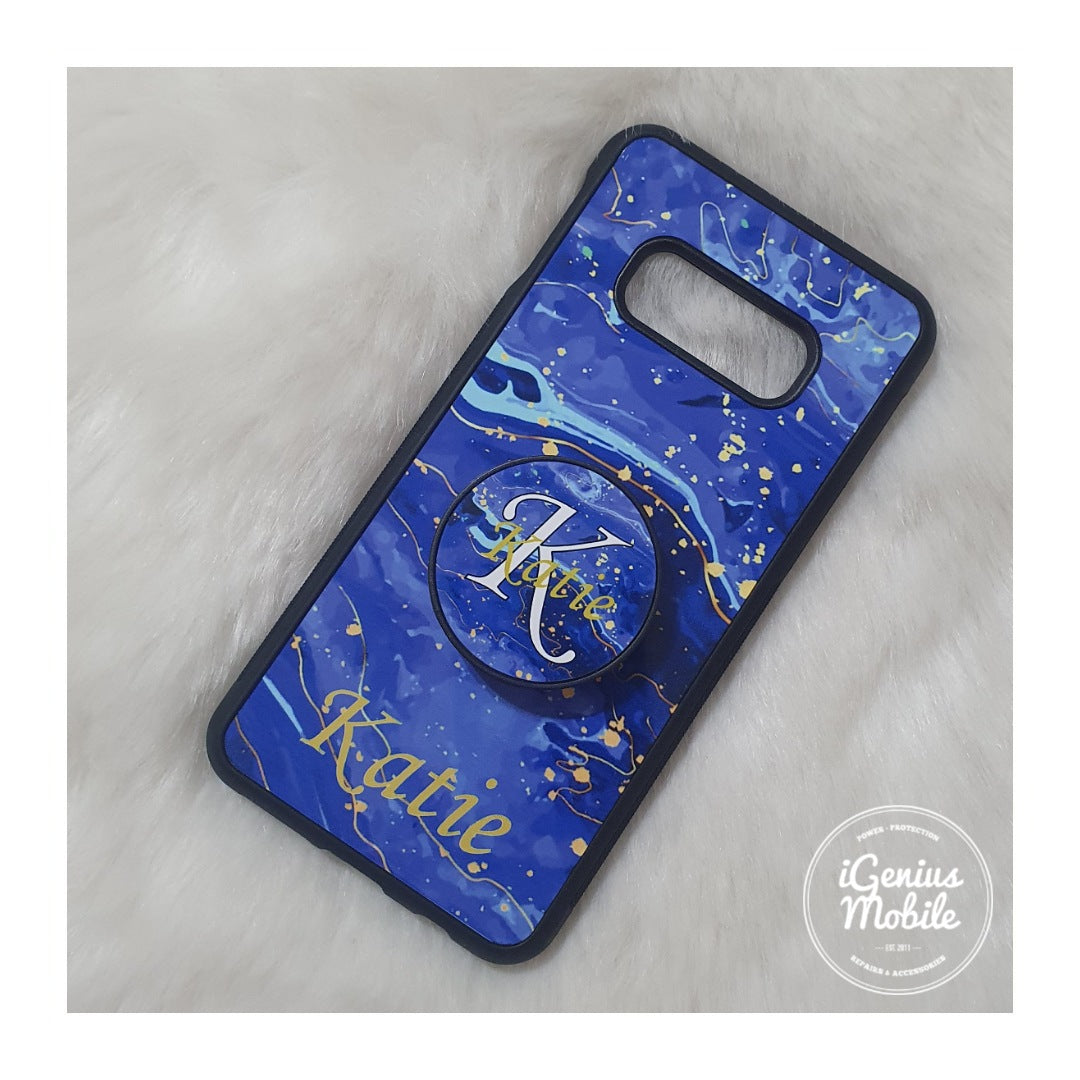 Blue Gold Marble Splash Personalised Case with Popsocket