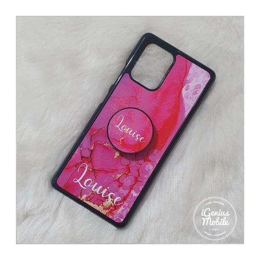 Hot Pink Gold Marble Personalised Phone Case & Pop Socket