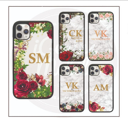 Full Floral Initial Personalised Marble Case